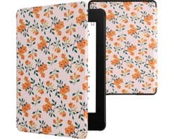 kwmobile e-reader hoesje geschikt voor Amazon Kindle Paperwhite 11. Generation 2021 hoes - E reader flip case met magnetische sluiting - Ereader cover - Gele bloemen design in geel / groen / beige