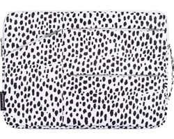 Laptophoes 15.6 Inch XV - Laptop Sleeve met Extra Vakken - Panterprint Wit