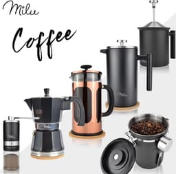 Koffiezetapparaat | 350ml, 600ml, 1L | roestvrij stalen koffiepers, koffiezetapparaat voor thuis, reizen, camping, incl. onderzetter, lepel, vervangingsfilter (zwart, 350ml (2 kopjes) — thumbnail 2