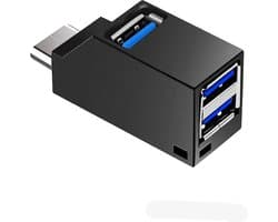 High Speed USB Splitter 3 poorten - Compacte USB C Hub 3.0 - Verdeler Voor PC Laptop - Zwart