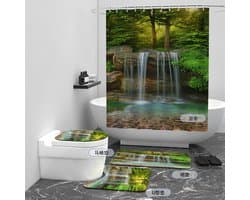 Floraweg Douchegordijn,Shower Curtain,badgordijn,badkamergordijn,Waterval in de vallei,-topkwaliteit - digitale printen -Anti Schimmel - Inclusief 12 ringen -met 12 stuks douchegordijnhaken – Waterdicht -Wasbaar- Polyester - 180x200 cm