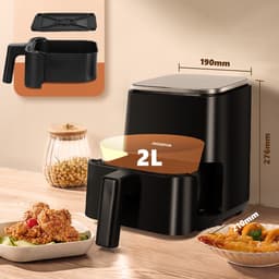 Aigostar Dot - Airfryer - Heteluchtfriteuse - Digital Touchscreen - 2 Liter - Geschikt voor 1-2 personen - 8 snelkeuze programma's - Compact - 1200W -Zwart — thumbnail 7