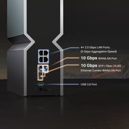 TP-LINK Archer BE800 Wi-Fi 7 tri-band draadloze router met meerdere Gigabit Ethernet-poorten, zwart roestvrijstalen behuizing — thumbnail 3