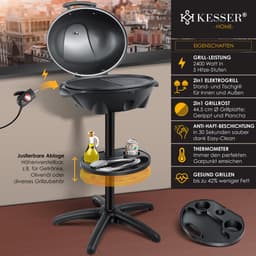 KESSER® Elektrische Barbecue XXL 2in1 Tafelgrill 2400W - Staande BBQ Grill met deksel en Thermometer Grillplaat - Zwart — thumbnail 2