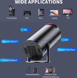 Mini beamer - Mini projector - Home Theater - Met bluetooth en WiFi 6 technologie - Android11 besturingssysteem - Antraciet — thumbnail 5