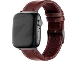 Bandz genuine leren band geschikt voorApple Watch Series 1/2/3/4/5/6/7/8/9/10/11/SE/SE2/SE3 - Maat: 38 / 40 / 41 / 42mm - Hoogwaardig leren materiaal smartwatch bandje - Lederen band met gespsluiting - donkerbruin leren Apple Watch bandje