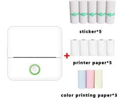 X6 200DPI Student Homework Printer Bluetooth Inkless Pocket Printer White 5 Printer Papers+5 Stickers + 3 Color Papers