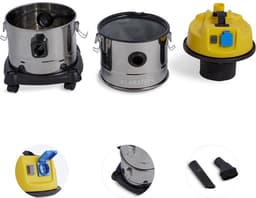 Klarstein Reinraum Industriesauger, Nasssauger, Aschesauger, Trockensauger, 1800 Watt, Auffangfilter, Gebläsefunktion, 30 Liter Edelstahl Behälter, integrierte Steckdose, silber gelb – geschikt voor thuisfitness en sportschoolgebruik, duurzame constr — thumbnail 2