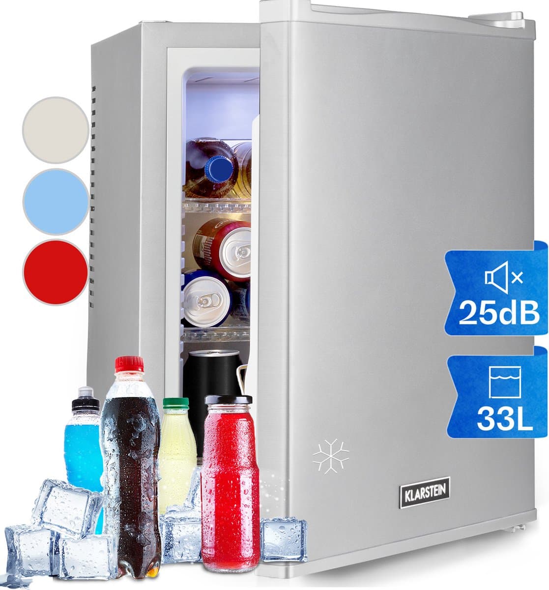 Klarstein Minibar Mini Koelkast voor Kamer, 33 L Mini Koelkast voor Dranken & Cosmetica, Kleine , Kleine en Stille Koelkast, Verstelbare Plank, Skincare Koelkast 5–15 °C - 25 dB - voor Hotelkamer voor Partykelder - Compact — afbeelding 1
