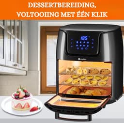 XXL Heteluchtfriteuse - 12 Liter Capaciteit - 8-in-1 Airfryer met Kijkvenster - One-Touch Bediening - 8 Programma's - Draaigrill - Rek en Afneembaar Dienblad - 1800 Watt - Zwart — thumbnail 6