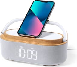 Digitale wekkerradio met draadloze oplader - bluetooth speaker met accu - Snoozefunctie - USB-C - Nachtlampje - dimbaar led display - cadeau voor mannen & vrouwen — thumbnail 3