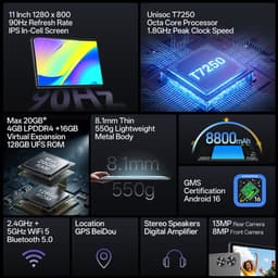 Tablet Android 11 Inch 4 GB RAM 128 GB Opslag IPS Scherm Dual Band WiFi Bluetooth GPS — thumbnail 4