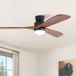 Plafondventilator Met Verlichting – 132 Cm – Zes Snelheden – Hout – Zwart – Ledlicht Met Geheugenfunctie — thumbnail 3