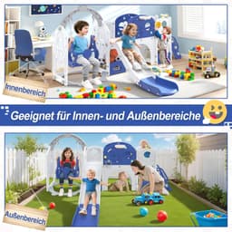 9-in-1 glijbaan voor kinderen jaar, voor binnen en buiten, vrijstaande glijbaan, van polyethyleen met hoge dichtheid en polypropyleen, met schommel, klimladder, tunnel — thumbnail 3