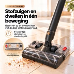SwayTosh KingForce Steelstofzuiger met Dweilfunctie - 200 AW - 35.000 Pa - Draadloze Steelstofzuiger Zonder Zak op Accu - 450 W - Draadloze Stofzuiger - Kruimeldief - Tot 60 Min - Stofzuiger Draadloos - Steelstofzuigers — thumbnail 2