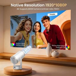 Beamer, ondersteunt 4K 1080P, mini-projector Android 12.0, WiFi, 6, Bluetooth 5.4, 260 lumen, automatische keystone-correctie, 3 installatiemogelijkheden, 180° rotatie voor thuisbioscoop — thumbnail 3