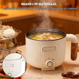 Elektrische Kookpan - Beige - 2 l - Draagbare Antiaanbak Multicooker - Voor Keuken en Reizen — thumbnail 3