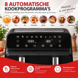 alpina Dubbele Airfryer XXL 8L - Dubbele Heteluchtfriteuse met 2 Manden - Air Fryer met 8 Bakprogramma's - Digitaal Display - Timer tot 60 Minuten - SYNC en MATCH modus - Zwart — thumbnail 5