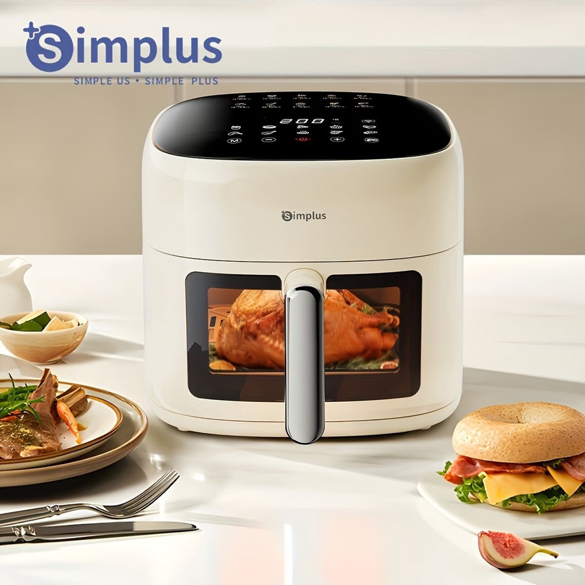 Mura Airfryer - Frituurpan - Friteuse - Heteluchtfriteuse - Kookvenster - 6,5L Inhoud - LCD-Touchscreen - 10 Programma's - Beige — afbeelding 1