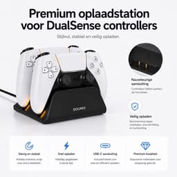 Sounix Oplaadstation geschikt voor PS5 / PS5 Slim / PS5 PRO / DualSense Controller - PS5 accessoires - Dual Oplader - Charging Dock - Zwart — thumbnail 3