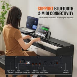 Digitale Piano met 88 Toetsen, Elektrische Piano met Dubbel Klavier en Ingebouwde Luidsprekers, Draagbare Koffer met Standaard en Hoofdtelefoonaansluiting, 200 Geluiden en Ritmes, Compatibel met Bluetooth/USB/MIDI, Ideaal voor Beginners — thumbnail 4