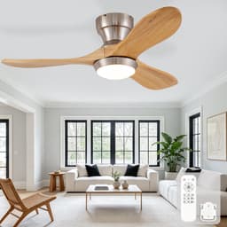 Plafondventilator met Verlichting 90x90x24.5 cm – Ventilatorlamp – Minimalistisch – Houtlook – Massief Hout – Voor Woonkamer – Natuurlijk Hout — thumbnail 4