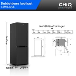 CHiQ CBM162DGC - Koel-vriescombinatie - 157 Liter - Klasse C - Praktische indeling - Elektronische Bediening - 12 jaar garantie op compressor — thumbnail 4