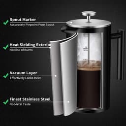 Groenenberg French Press van roestvrij staal (zwart, 1500ml) — thumbnail 2