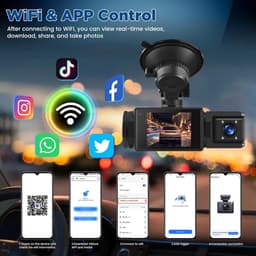 WiFi Dashcam voor Auto – 3-kanaals Draadloze Dashcam met App, Voor Binnenin Achter Camera, Full HD 1080P, 2” IPS-scherm, Nachtzicht, Bewegingsdetectie, Loopopname, 64GB-kaart Inbegrepen — thumbnail 3