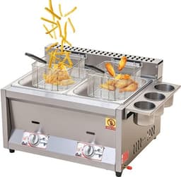 Roestvrijstalen friteuse - Dubbele tank - Thuis en commercieel gebruik - Precieze temperatuurregeling - Groot formaat - Aardgas — thumbnail 1