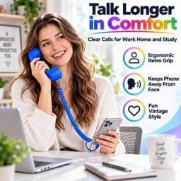 Retro Telefoonhoorn - Geschikt voor Smartphones met USB-C - Bedrade Vintage Handset - Plug & Play - Met Microfoon & Luidspreker - Voor Bellen, Videobellen & Thuiswerk - Geel — thumbnail 4