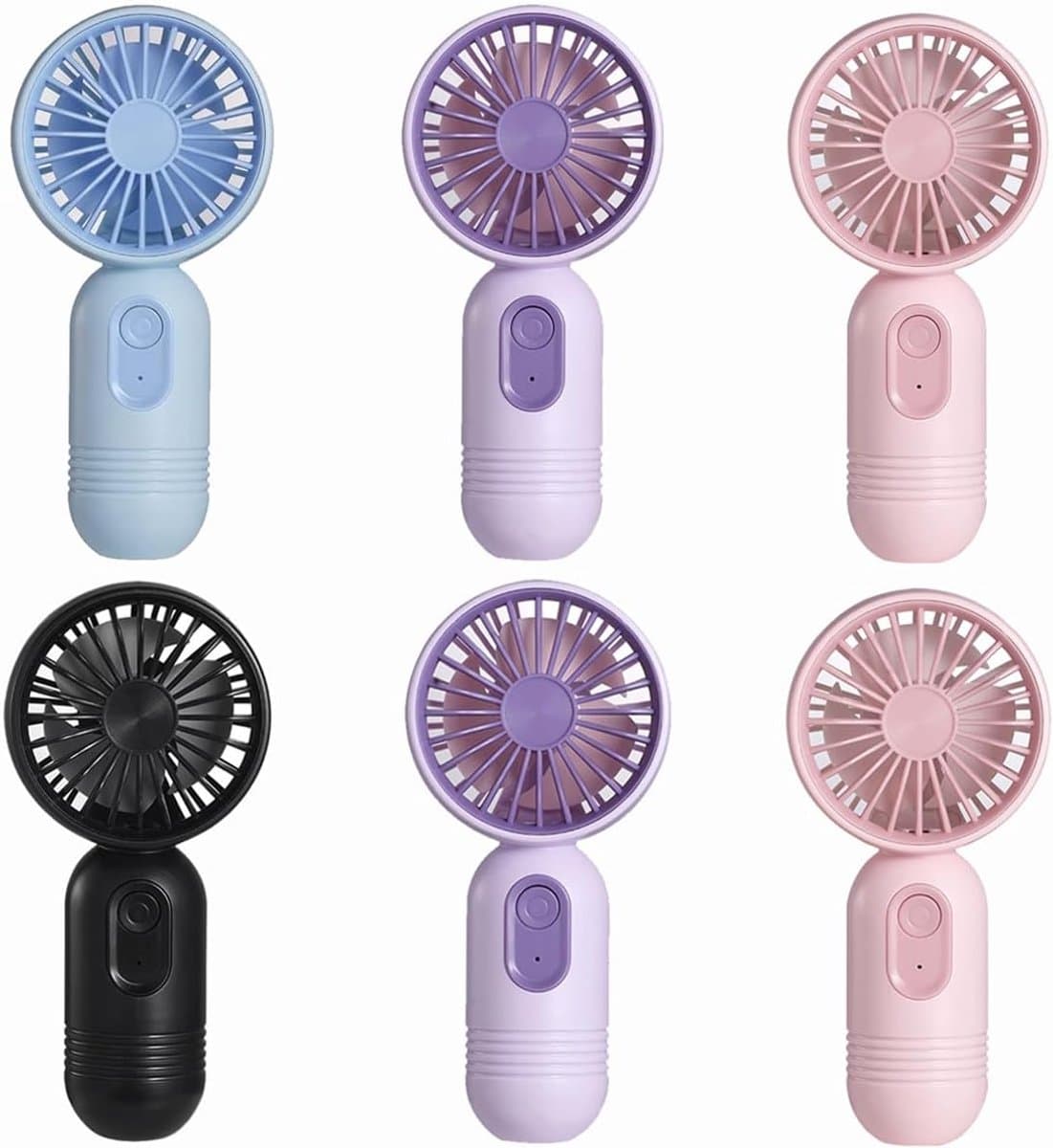 Mini draagbare ventilatoren, set van 6, schattige handventilatoren, op batterijen, lichtgewicht en draagbaar, 3 windsnelheden, USB oplaadbaar, wimperventilator, unisex, geschikt voor kantoor, buiten, reizen en kamperen. — afbeelding 1