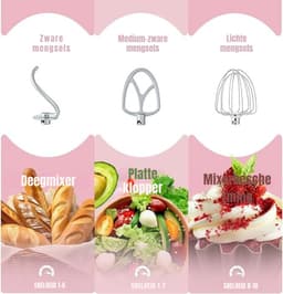 QORA® Mixer met mengkom - Mixer - Mixer met mengkom keukenmachine - Roze - ‎22cm x 36cm x 33cm — thumbnail 4