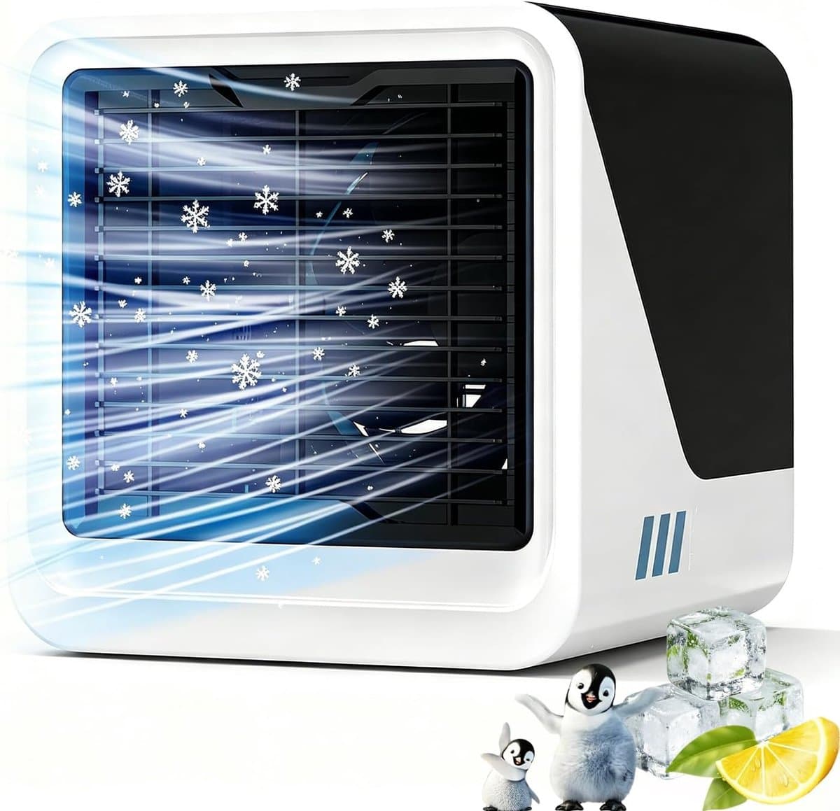 Mobiele airconditioner - draagbare mini-ventilator USB 3-in-1 met water, 500 ml, 3 snelheden, zonder afvoer, nachtlampje 7 kleuren, kleine luchtkoeler voor slaapkamer en kantoor - zwart — afbeelding 1