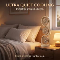 Ventilator - Draagbare Driehoofdige Ventilator - 5 Snelheden - USB Oplaadbaar - 360° Verstelbaar - 1200 mAh - Voor Kantoor en Buiten - Beige — thumbnail 4