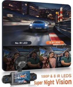 SnelShoppen - 360° 4-kanaals dashcam auto met 64 GB kaart, HD 1080P camera's voor en achter, IR-nachtzicht, 3 inch display, parkeermonitor, G-sensor — thumbnail 3