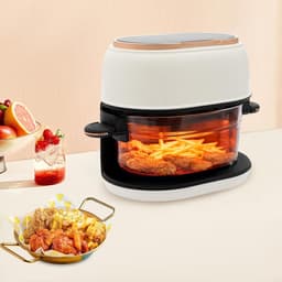 Heteluchtfriteuse Glas - Olievrije Friteuse - Gezond Koken - Transparante Bakmand - 4 Liter - Wit — thumbnail 3