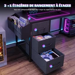 NordHaus L-vormig bureau - Gamingbureau - Computerbureau - LED-verlichting en opbergruimte - 100 x 48 x 148 cm — thumbnail 5