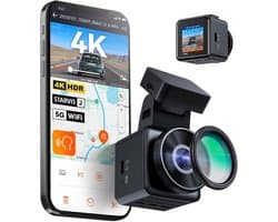 Dashcam voor auto - Zwart - Compact 4K 158° Lens - Met Nachtzicht en Spraakbesturing - Met Parkeermonitoring en GPS