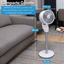 Zilan Air Circulator Statiefventilator – 25 cm – 60 Watt – Afstandsbediening – Timer 1-7 uur – 3 Snelheden – 55° Oscillatie – 90° Kantelbaar – Wit — thumbnail 4