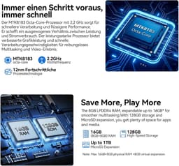 SnelShoppen - 10 Inch Tablet met 16GB RAM, 128GB ROM en 1TB TF Geheugen - Ideaal voor Entertainment, Werk en Onderwijs - Snelle Prestaties en Groot Sc — thumbnail 2