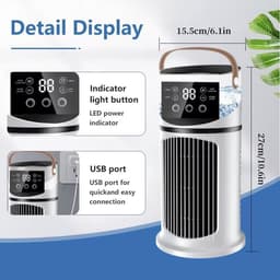 Sander Shop Mini-airconditioning, torenventilator, stille USB-ventilator met 9 snelheden en lcd-display, ruimtebesparende koeling voor slaapkamer, kantoor, kleine ruimtes, mobiele tafelventilator — thumbnail 4