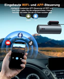 SnelShoppen - 4K Dashcam Auto Voorzijde met WiFi, SD-kaart, WDR Nachtzicht, G-sensor | 170° Groothoek Mini Dash Cam met Loopopname voor Veiligheid op — thumbnail 3