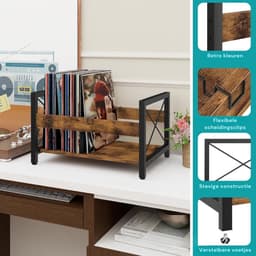 Kaëru Vinyl LP Opbergrek – Verstelbare Metalen Stang – Industriële LP Houder – voor 12 Inch Vinyl, Boeken – Vintage Bruin met Zwart Metaal – LP Opbergsysteem – Boekensteun — thumbnail 4
