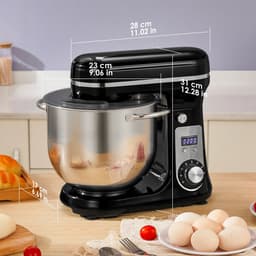 Keukenmachine 6L - 1200W - Staande Mixer - RVS Mengkom - 6 Snelheden + Pulse - LED Display - Inclusief Garde, Deeghaak & Platte Menghaak - Zwart — thumbnail 1
