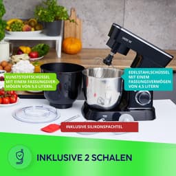 Keukenmachine 4,5 l - multifunctionele mixer - 1400 W - twee kommen en drie gardes - ShopVlot — thumbnail 2