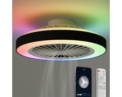 Avacy Plafondventilator met Verlichting - Plafondlamp Ventilator - Plafonniere - LED RGBW - Tuya Wifi Smart - Afstandsbediening - ⌀ 50cm - Zwart — afbeelding 1