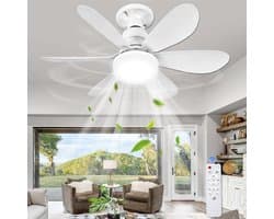Killogood Plafondventilator met licht en afstandsbediening - 52 cm - 40 W - LED-plafondventilator met E27-fitting - 3 dimstanden - 3 snelheden - timerfunctie - voor woonkamer en slaapkamer.