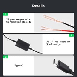 SnelShoppen - Fuses Kit voor Dashcam USB-C Type-C Voedingskabel 3m - 12V-36V naar 5V/2.5A - Voedingsoplossing voor Auto Dashcam — thumbnail 2