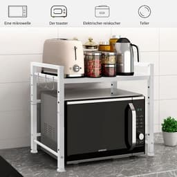 SnelShoppen - Microwave Rack, Magnetron Stand, Carbon Staal, Keuken Werkblad, Sterk en Stabiliteit, Wit, 2-Niveaus, Voor Magnetrons en Keukenapparaten — thumbnail 2
